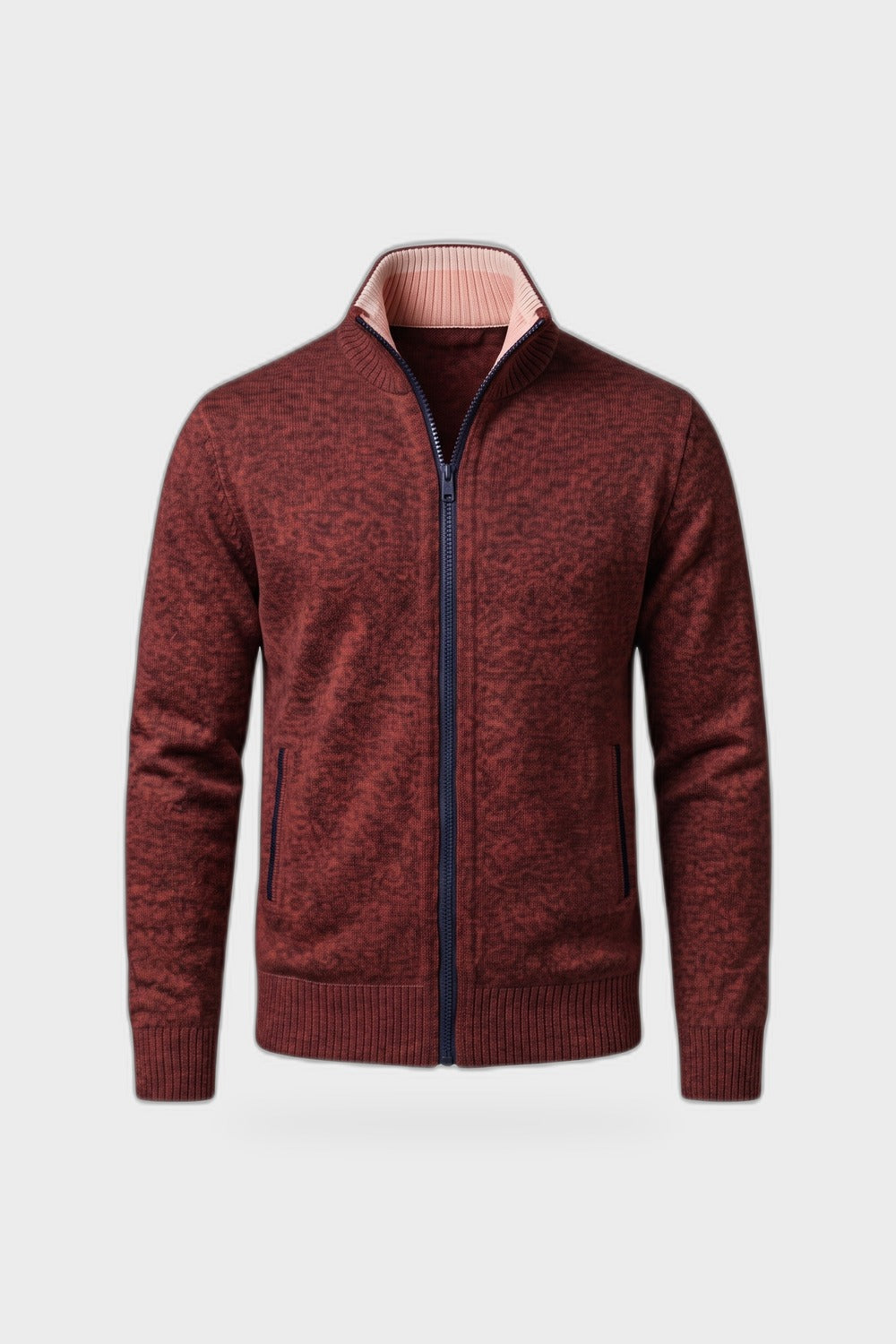 Herren Strickjacke | Stehkragen — Rot — Produktansicht