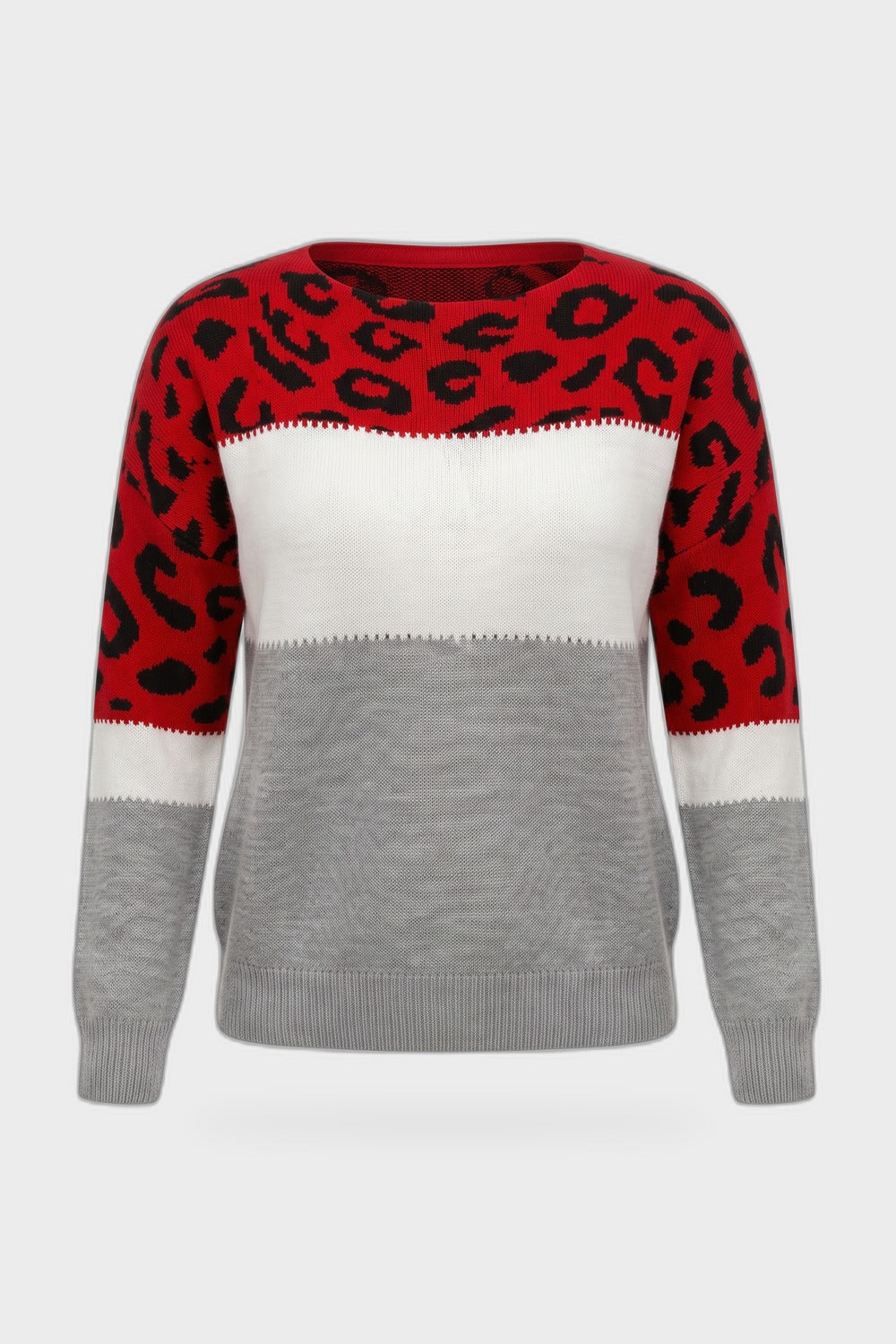 Damen Strickpullover | Farbblock-Design — Rot — Produktansicht