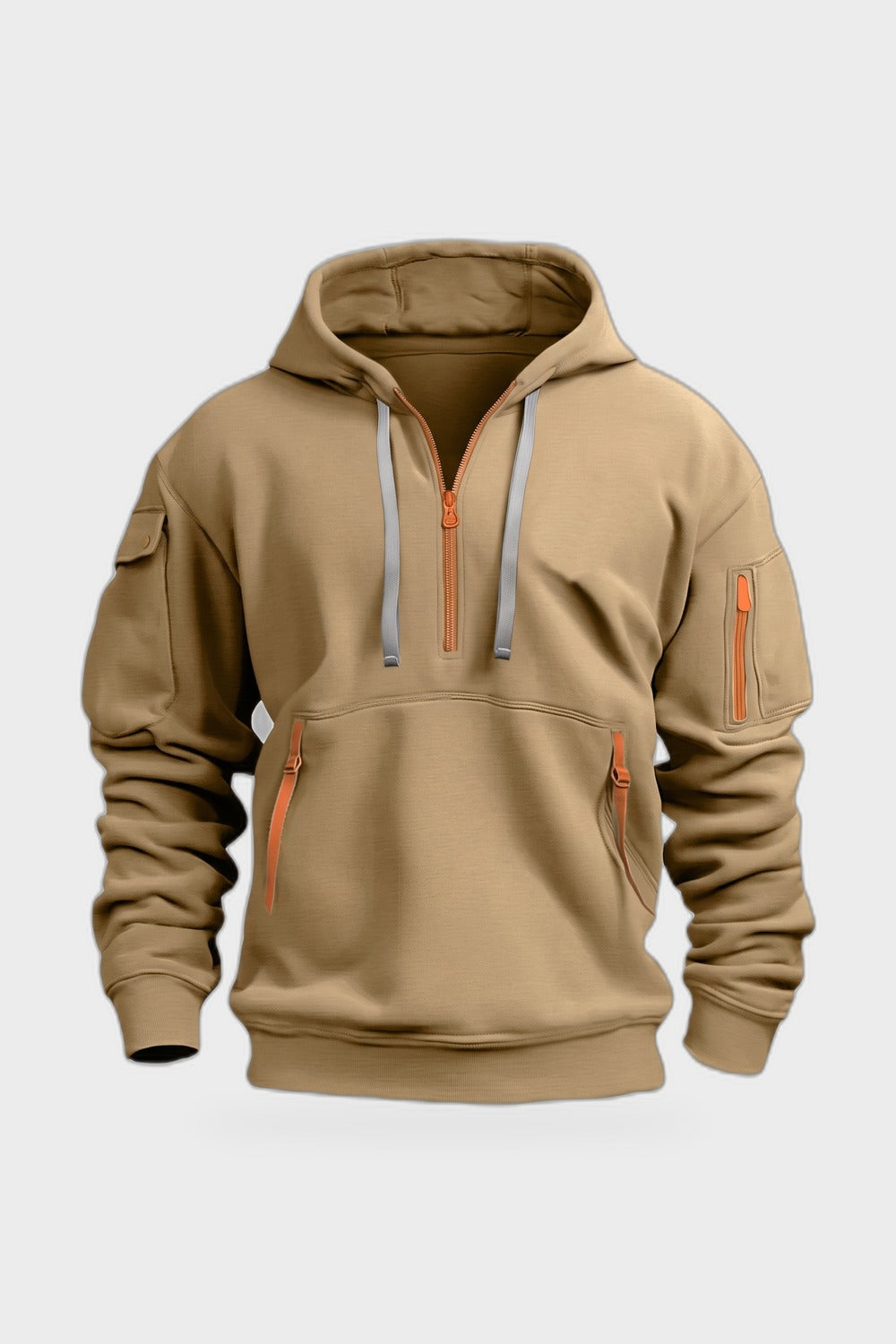 Herren Kapuzenhoodie | Taschen — Sand — Produktansicht