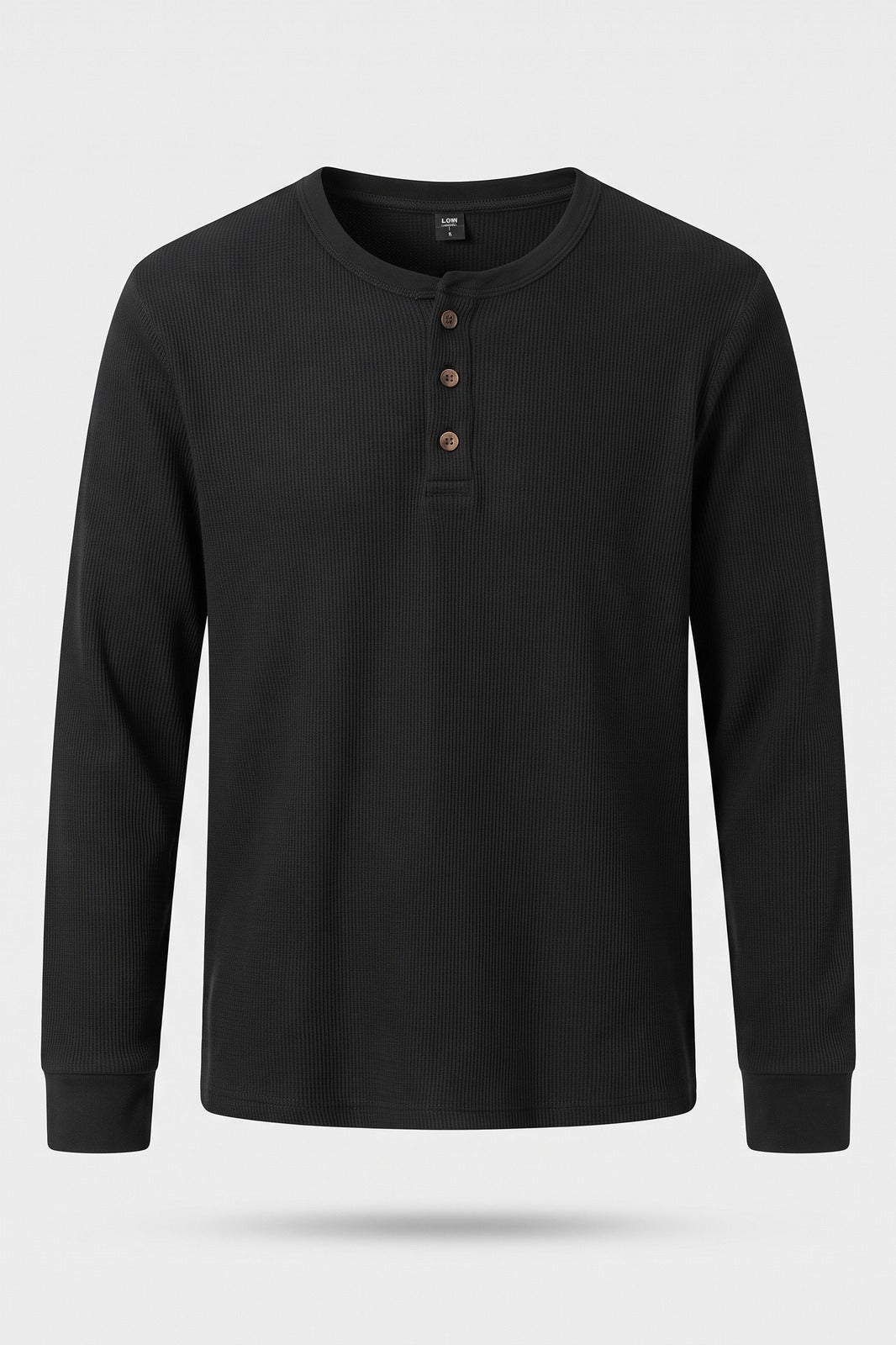 Herren Henley-Shirt | Knopfleiste — Schwarz — Packshot