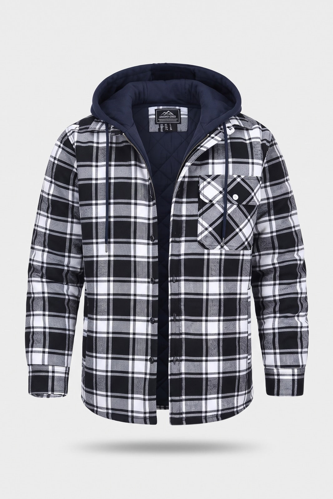 Herren Kariertes Hemdjacke | Mit Kapuze — Schwarz — Packshot