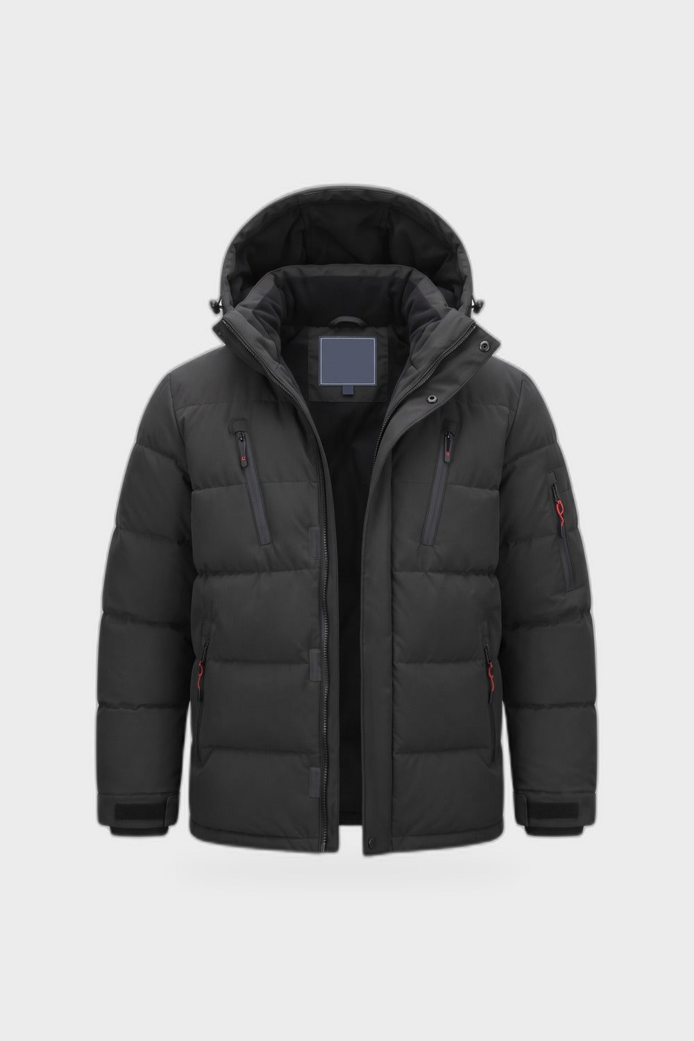 Herren Steppjacke mit Kapuze | Stehkragen — Schwarz — Produktansicht