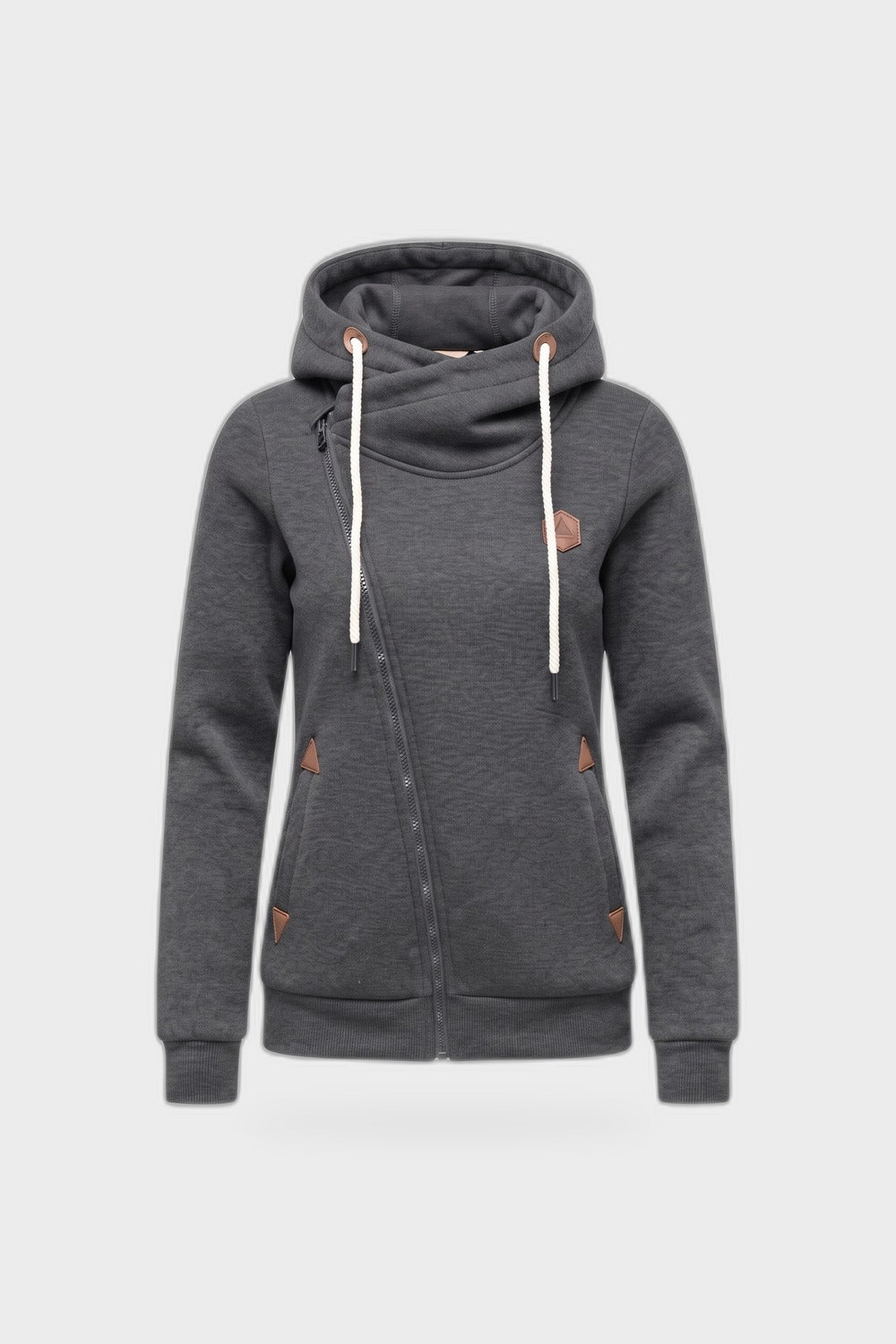 Damen Kapuzenjacke | Asymmetrischer Zip — Schwarz — Produktansicht
