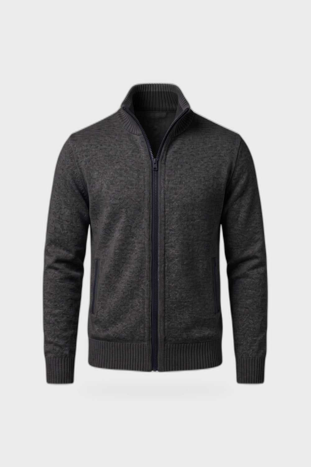 Herren Strickjacke | Stehkragen — Schwarz — Produktansicht