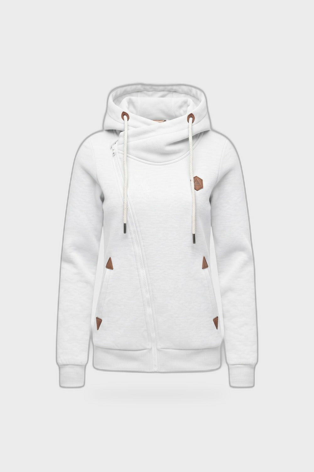 Damen Kapuzenjacke | Asymmetrischer Zip — Weiß — Produktansicht