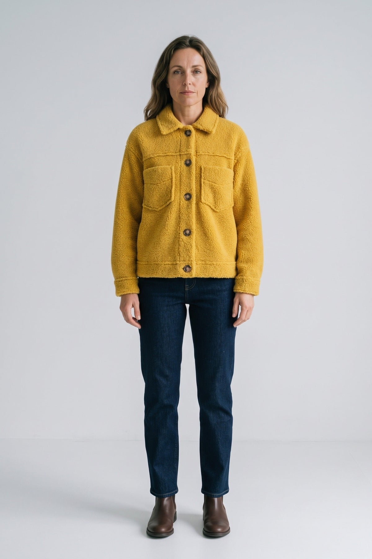 Damen Jacke mit Revers-Kragen, Knopfleiste und aufgesetzten Brusttaschen – 5