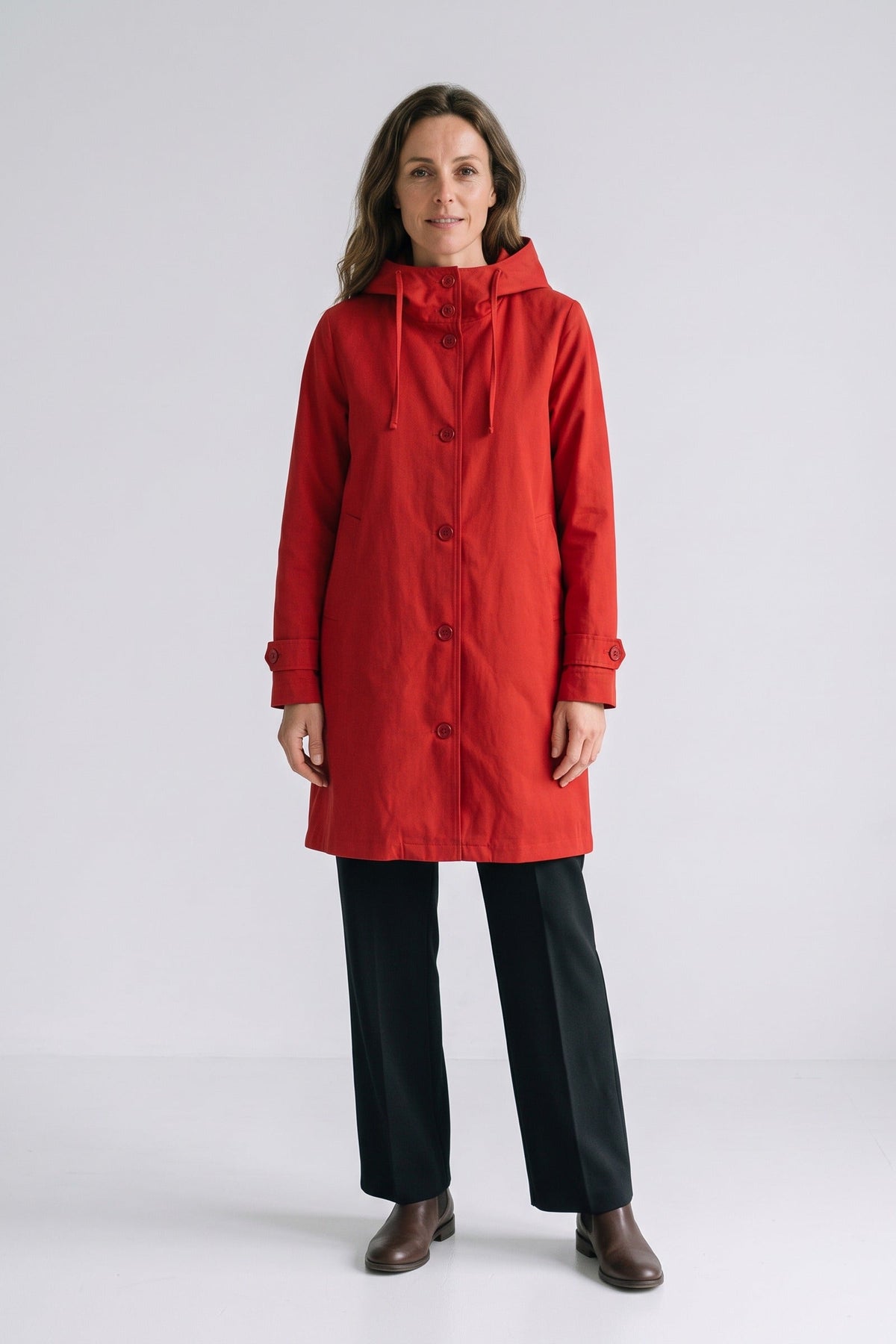Damen Kapuzenmantel mit A-Linien-Silhouette und Knopfleiste – 10