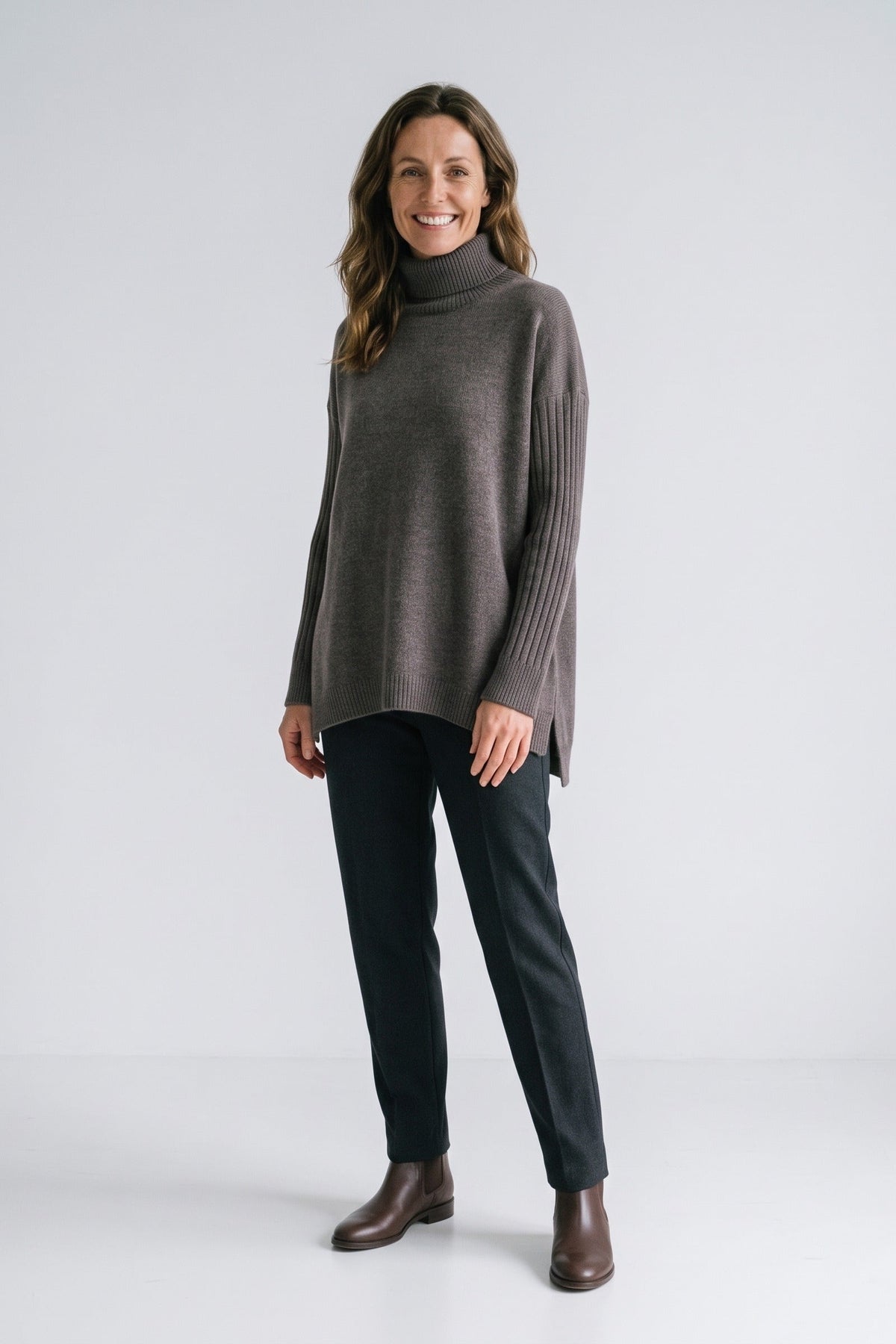 Damen Rollkragenpullover mit High-Low-Saum und Rippbündchen – 10